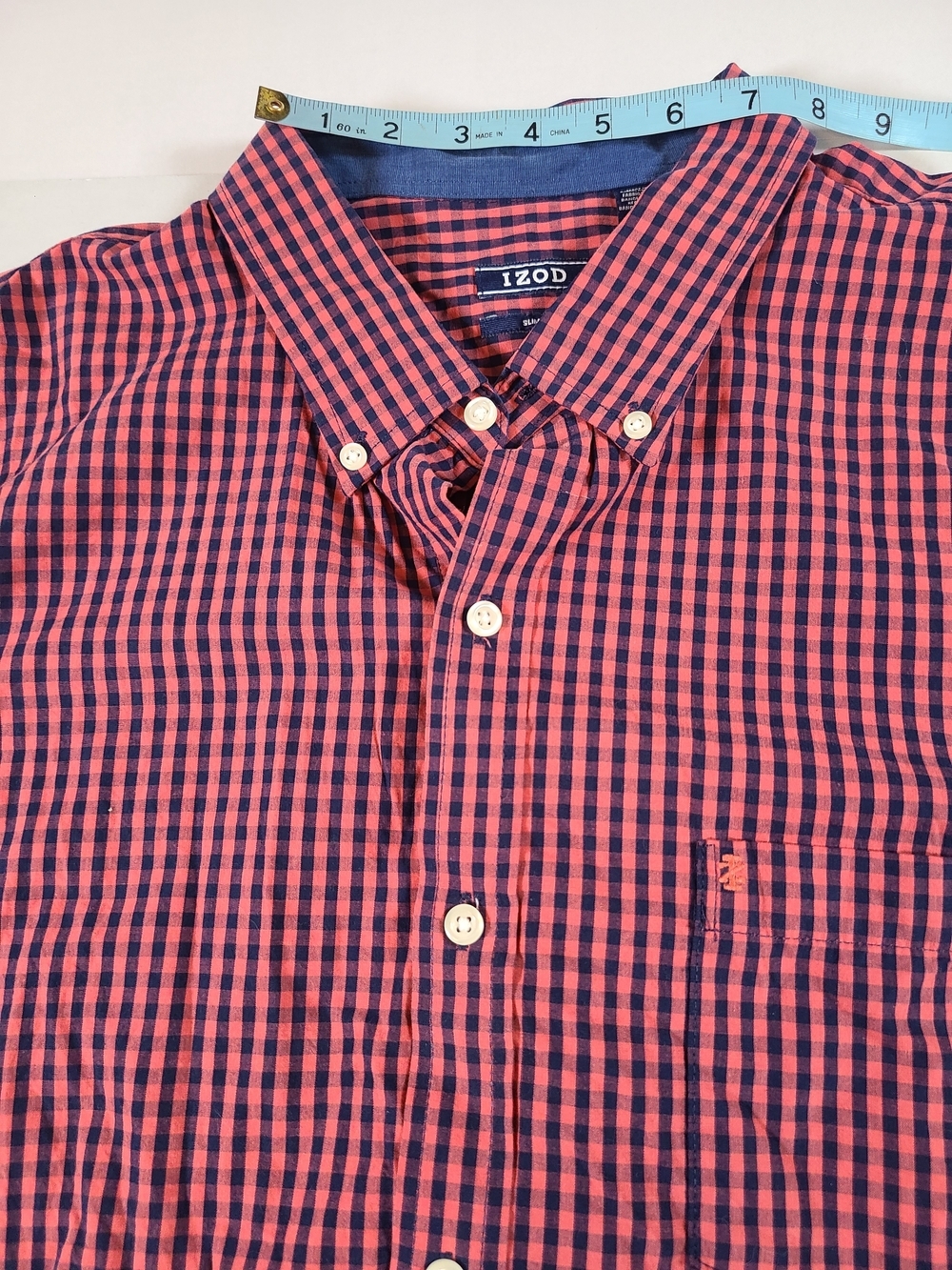 Izod Men's Slim Fit Red Check Long-Sleeve Button-Down Shirt One Pocket Logo XXL - Picture 3 of 13